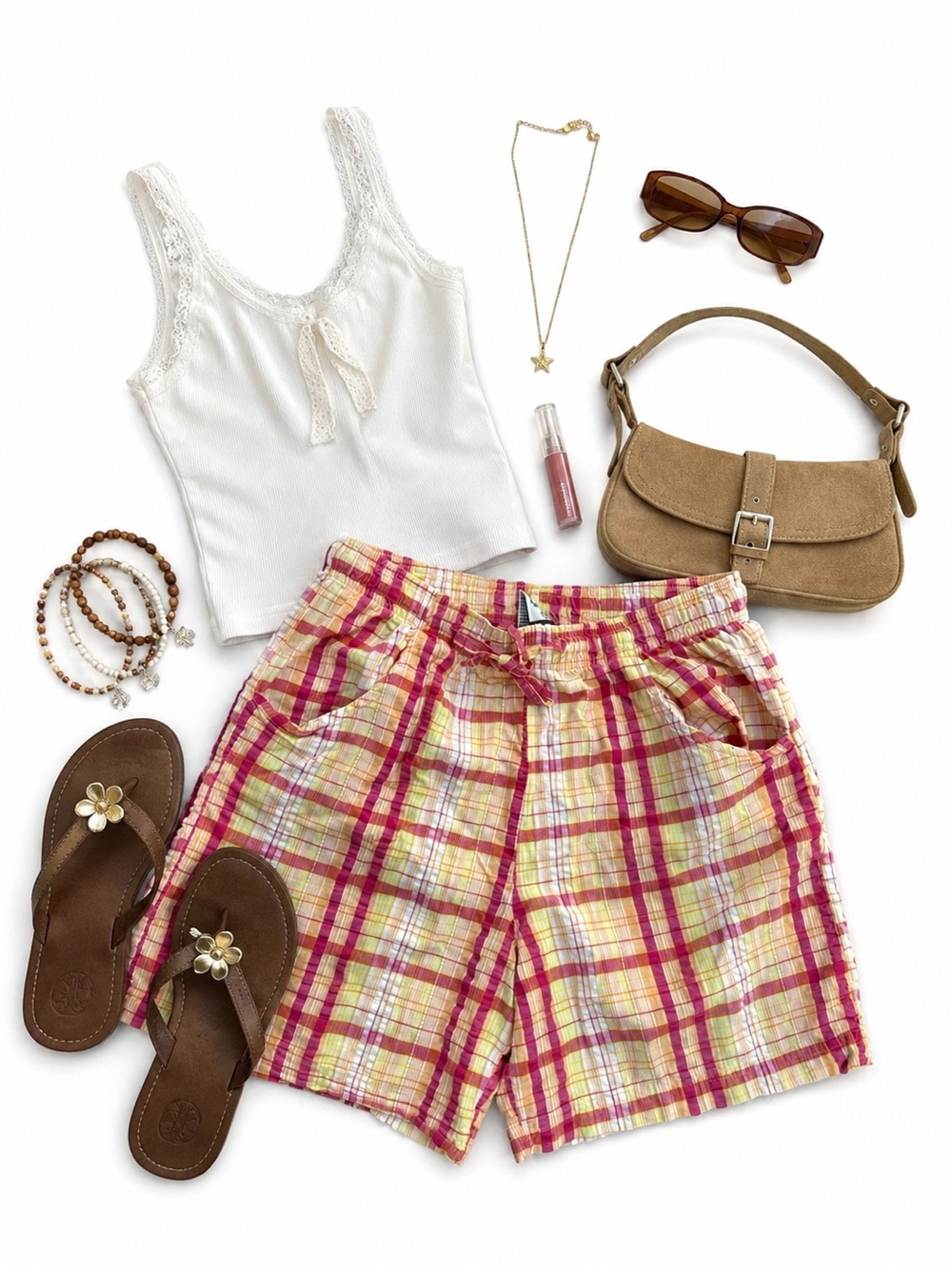 Y2K Plaid Drawstring Shorts 🍓🫧 Fairy Grunge Summer 2000s Small Vintage Jorts